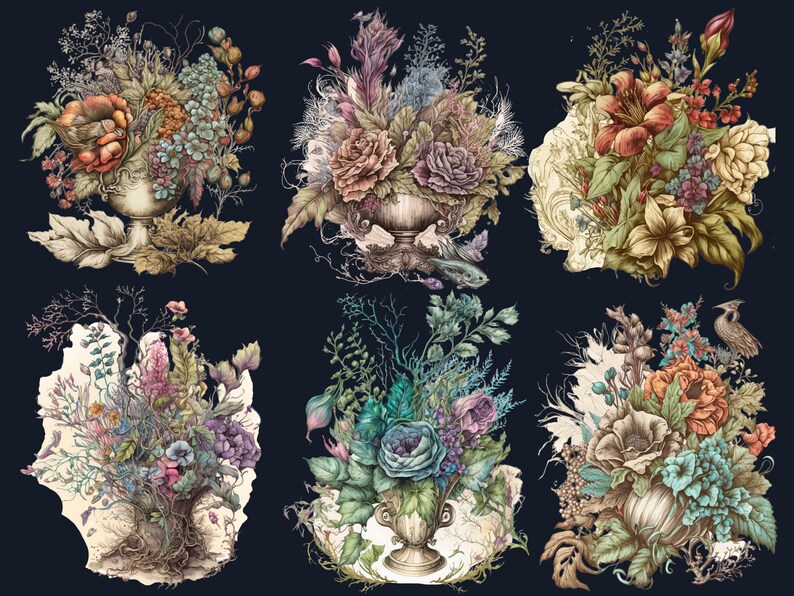 21 PNG Watercolour Vintage Floral Clipart, Vintage Flowers png bundle, Vintage Botanical Illustrations, Vintage Floral png Clip Art pack