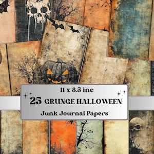Grunge Halloween Mixed Media Paper, Grunge Textures Pages Ephemera Kit, Halloween Horror Collage Scrapbook Paper, Printable Horizontal Pages