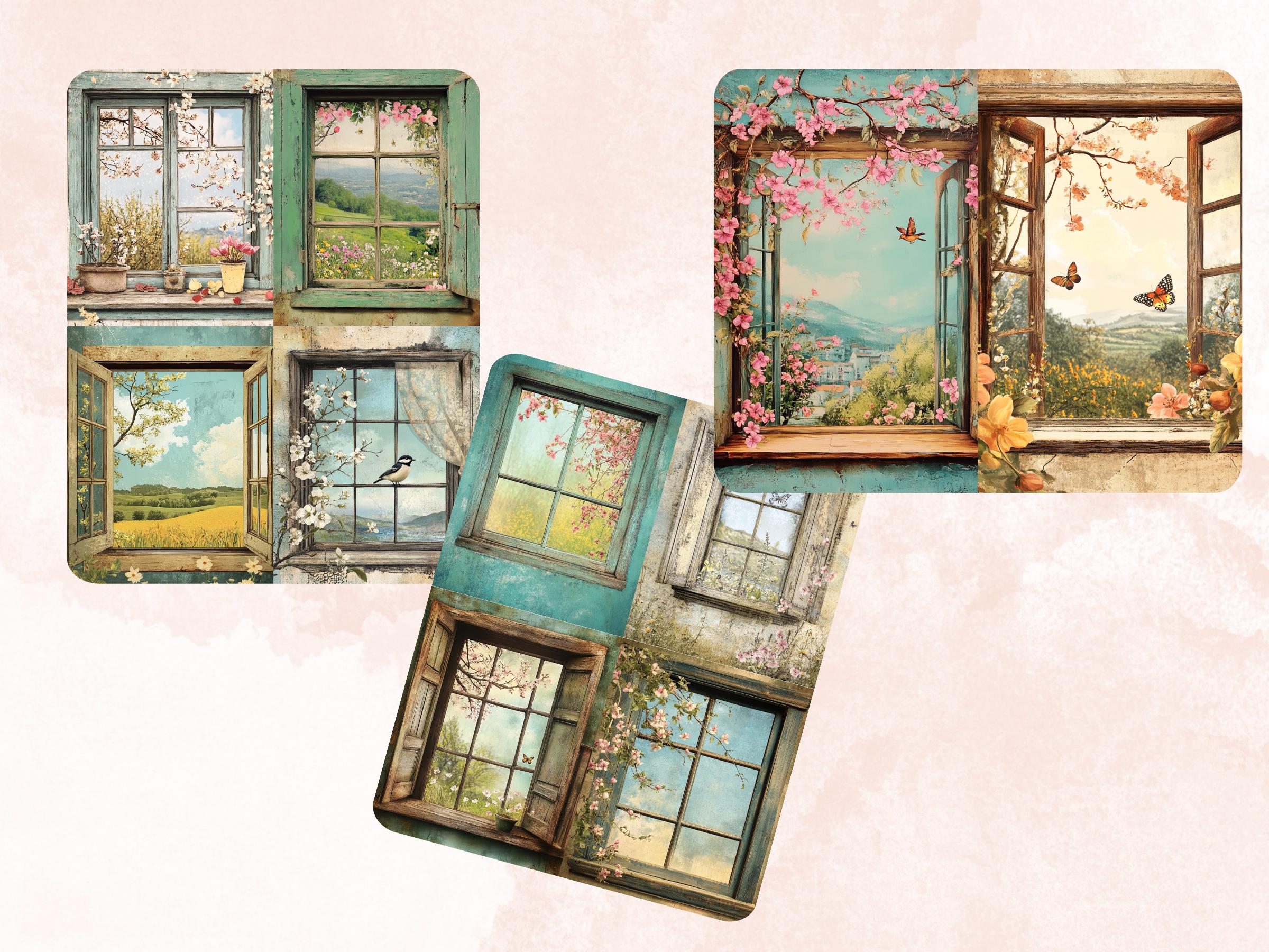 Spring Window Collage Paper, Surreal Spring Mixed Media Art, Floral ...
