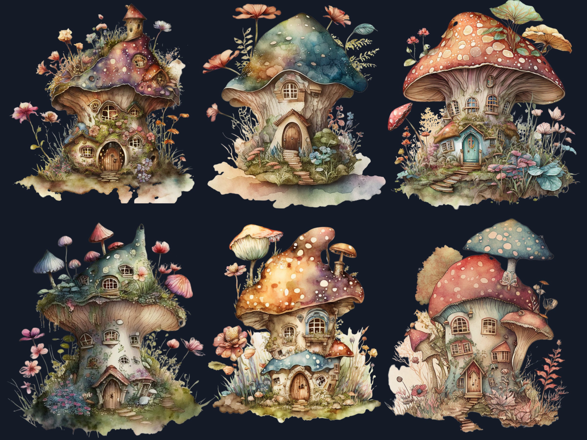 16 PNG Mushroom Houses Clipart Fairy Watercolor Mushroom - Etsy Australia
