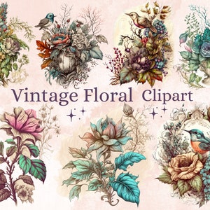 21 PNG Aquarel Vintage Floral Clipart, Vintage Flowers png bundel, Vintage Botanische Illustraties, Vintage Floral png Clip Art pack