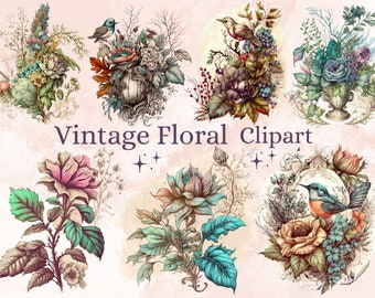 21 PNG Watercolour Vintage Floral Clipart, Vintage Flowers png bundle, Vintage Botanical Illustrations, Vintage Floral png Clip Art pack