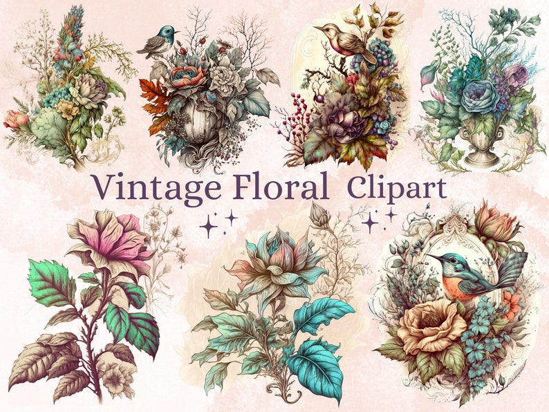 21 PNG Watercolour Vintage Floral Clipart, Vintage Flowers png bundle, Vintage Botanical Illustrations, Vintage Floral png Clip Art pack
