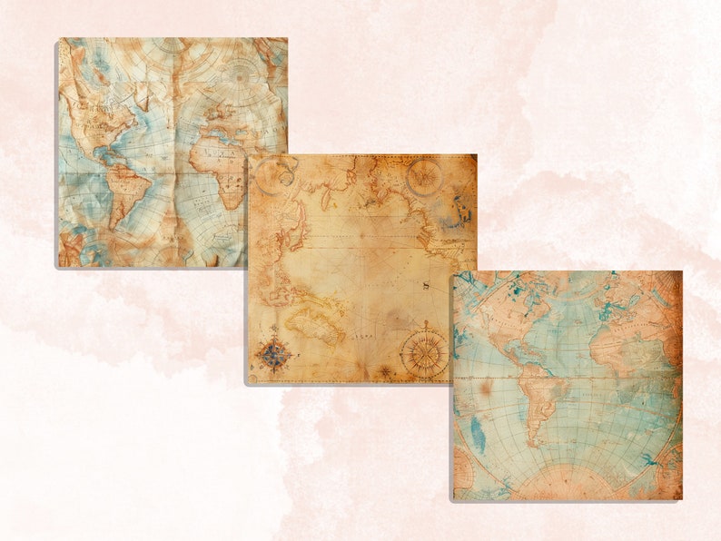 Map Generic Pastel Pastel Old Maps Textures Digital Paper, Antique Map Junk Journal Pages ...