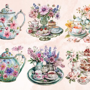 45 PNG Watercolor Spring Tea Time Clipart, Floral Spring Tea Party ...