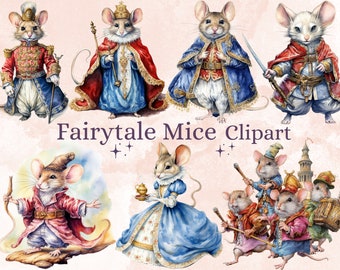 38 PNG acuarela cuento de hadas ratones Clipart paquete, cuento de hadas animales Clip Art, cuento de hadas Vintage princesa ratón PNG, fantasía ratón Clip art