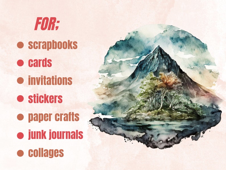20 PNG Watercolor Fantasy Mountains Clipart, Magical Mountains Clip art, mountains landscape png, Landscape clipart, Mountains Scenes png
