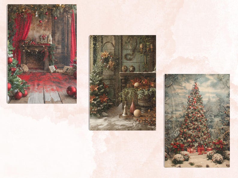Printable Christmas Digital Paper, Christmas Holiday Background, Winter Landscape Backdrop, Download Junk Journal, Scrapbooking, Card Making