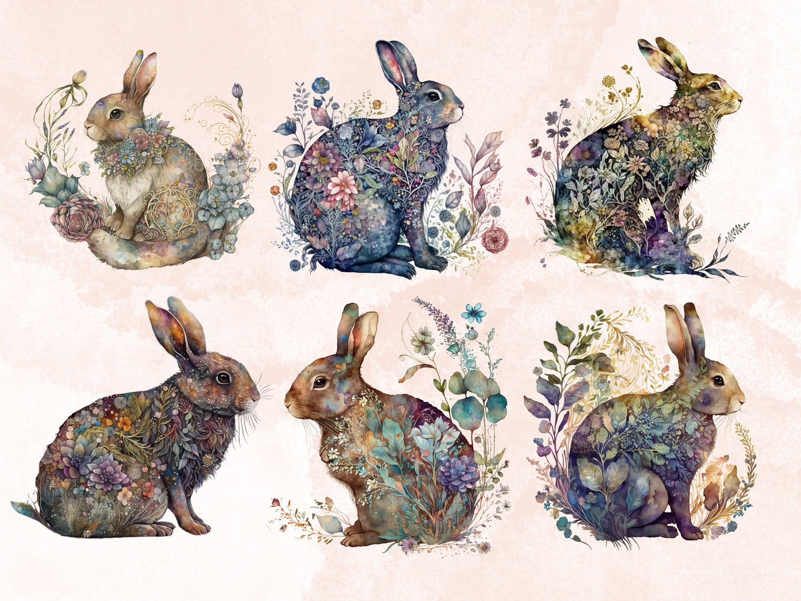 Spring Watercolour Rabbits 19 PNG Watercolor Floral Rabbits Clipart, Rabbit Clip Art Watercolour ...