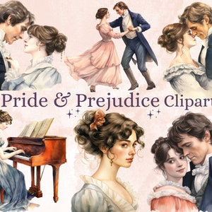 45 PNG aquarelle Pride and Prejudice Clipart, Jane Austen png, Fairytale Clipart, Regency Era Clipart PNG Set, Jane Austen Character Bundle