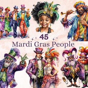 45 PNG aquarelle Mardi Gras People Clipart, clipart illustration mascarade, sublimation mardi gras, couple pour le carnaval de la Nouvelle-Orléans png thumbnail