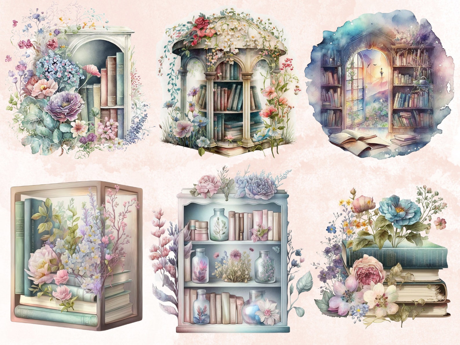 26 PNG Watercolour Pastel Books Clipart, Pastel Floral Book Clip Art ...