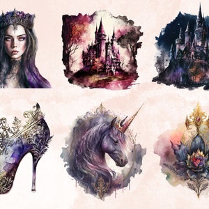 26 PNG Watercolor Gothic Princess Clipart, Princess Clip Art Watercolour Bundle, Gothic Clip art png, Dark Fairytale Fantasy PNG Bundle