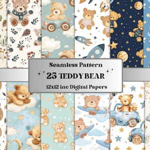 Papier à motifs sans couture avec ours en peluche, documents éphémères pour chambre de bébé ours
