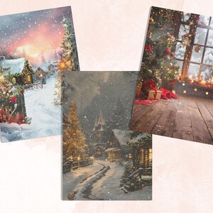 Printable Christmas Digital Paper, Christmas Holiday Background, Winter Landscape Backdrop, Download Junk Journal, Scrapbooking, Card Making