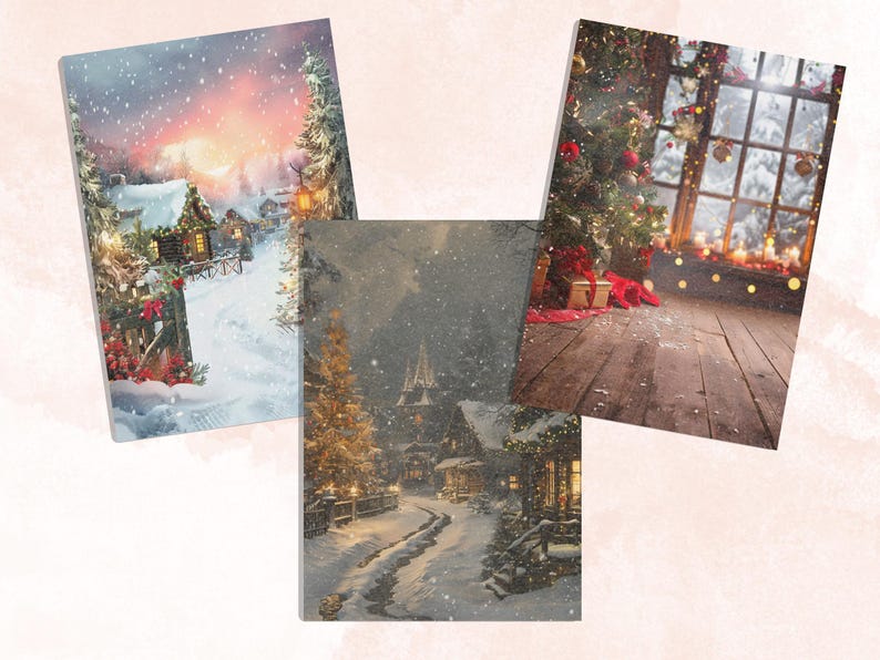 Printable Christmas Digital Paper, Christmas Holiday Background, Winter Landscape Backdrop, Download Junk Journal, Scrapbooking, Card Making