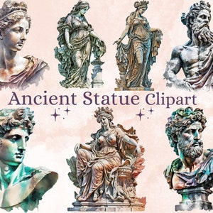 24 PNG aquarelle Statue ancienne Clipart, lot de png Illustrations de Statue Antique, clipart esthétique de Statues grecques, ensemble de bustes de Sculpture png