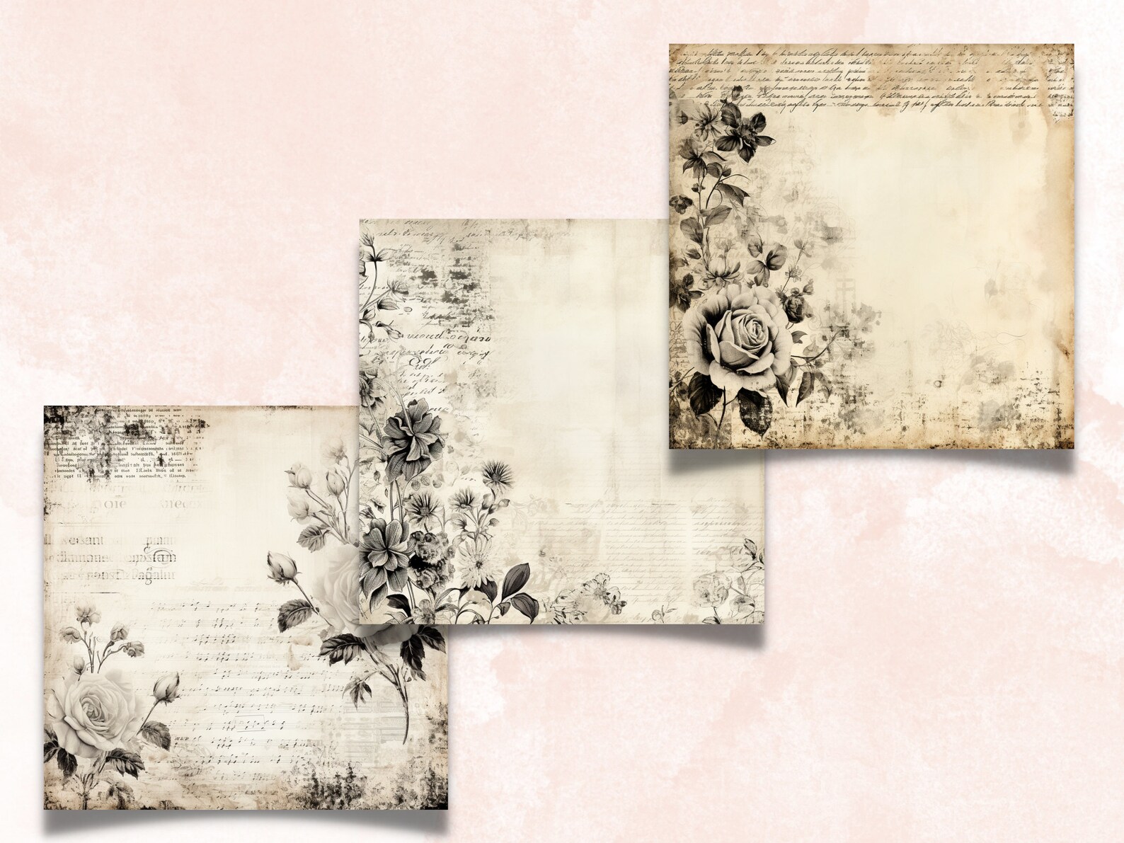 Black and White Shabby Chic Junk Journal Kit, Vintage Shabby Ephemera ...