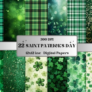 Papier numérique imprimable pour la Saint-Patrick, kit de journal de bord de pages trèfle à quatre feuilles, éphémères trèfle irlandais, scrapbooking, fabrication de cartes