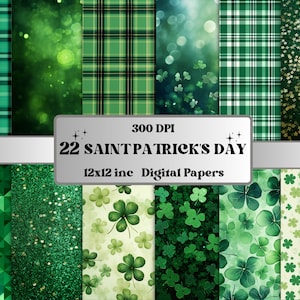 Printable St.Patrick’s Day Digital Paper, Four Leaf Clover Pages Junk Journal Kit, Irish Shamrock Ephemera, Scrapbooking, Card Making