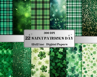 Printable St.Patrick’s Day Digital Paper, Four Leaf Clover Pages Junk Journal Kit, Irish Shamrock Ephemera, Scrapbooking, Card Making