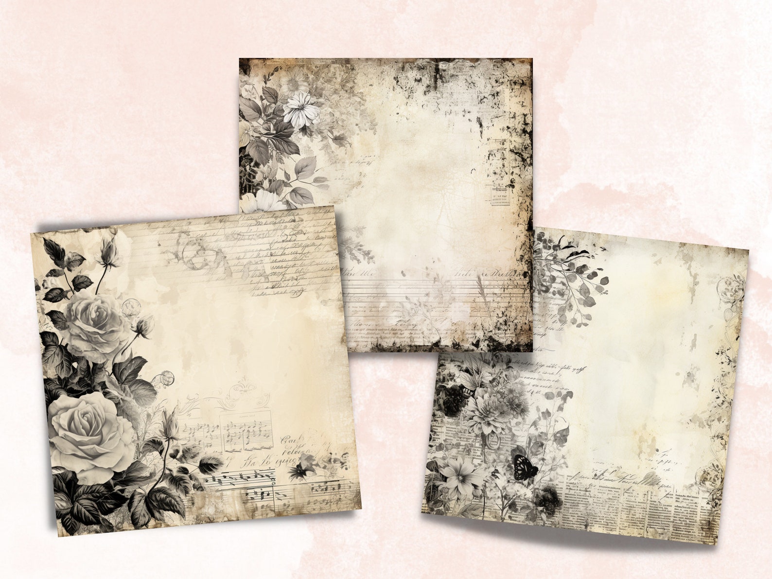 Black and White Shabby Chic Junk Journal Kit, Vintage Shabby Ephemera ...