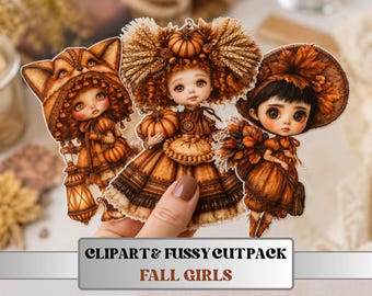 Fall Girls Fussy Cuts & Clipart, Quirky Autumn Girl Cut Outs, Fall Ephemera, Junk Journal Scrapbook Kit, Printable Paper Craft