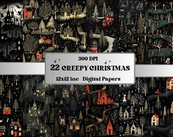 Printable Creepy Christmas Digital Paper, Gothic Christmas Ephemera, Spooky Xmas Pages, Download Junk Journal, Scrapbooking, Card Making