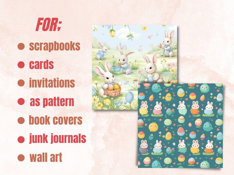Printable Cute Easter Digital Paper, Nursery Bunny Ephemera Collage ...