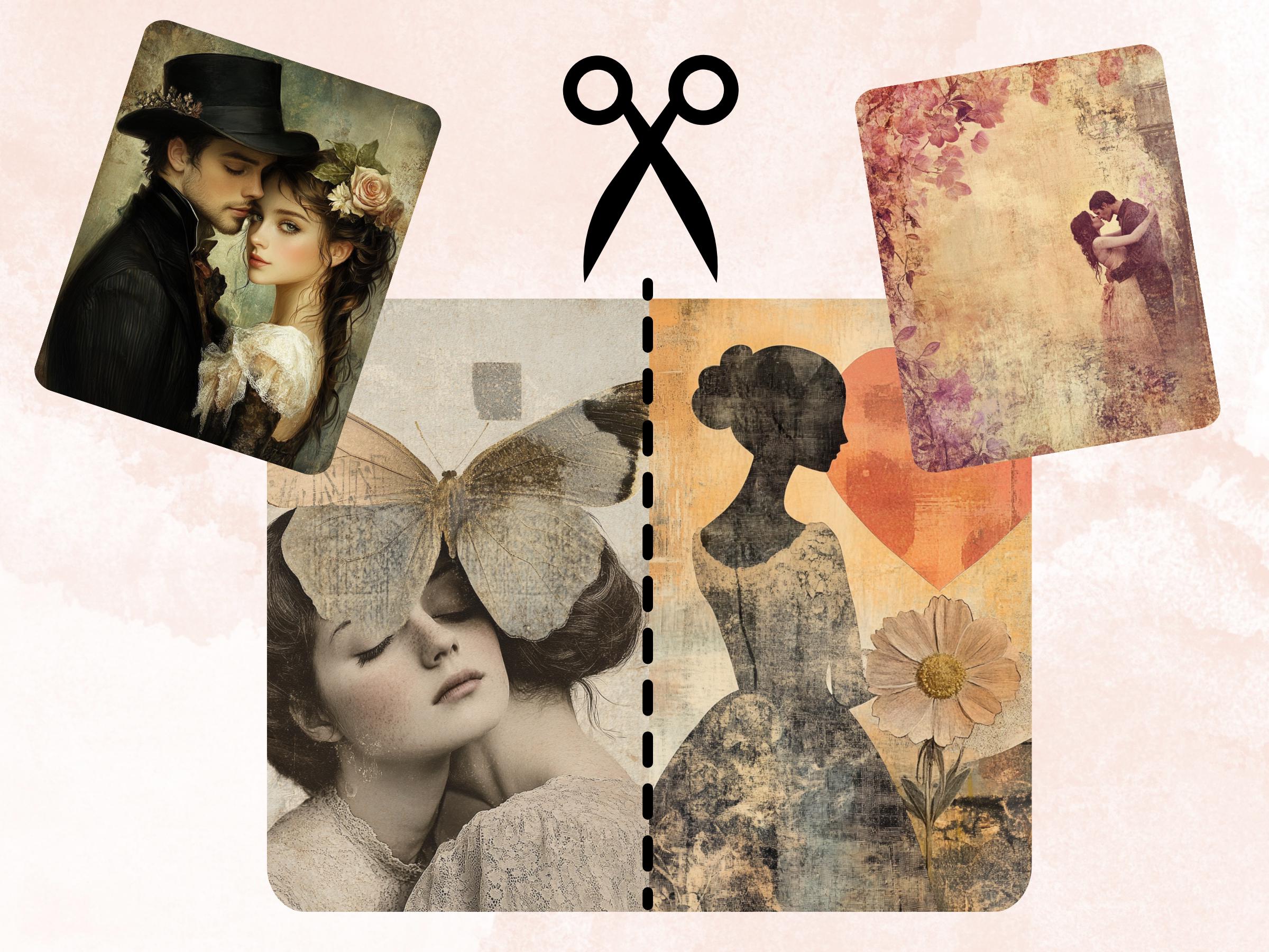 Romantic Love Collage Paper Kit, Valentines Day Mixed Media, Whimsical ...