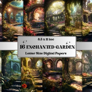 Papier numérique imprimable de jardin enchanté, fond de jardin secret, décor de jardin magique, kit de journal de jardinage indésirable, scrapbooking, cartes