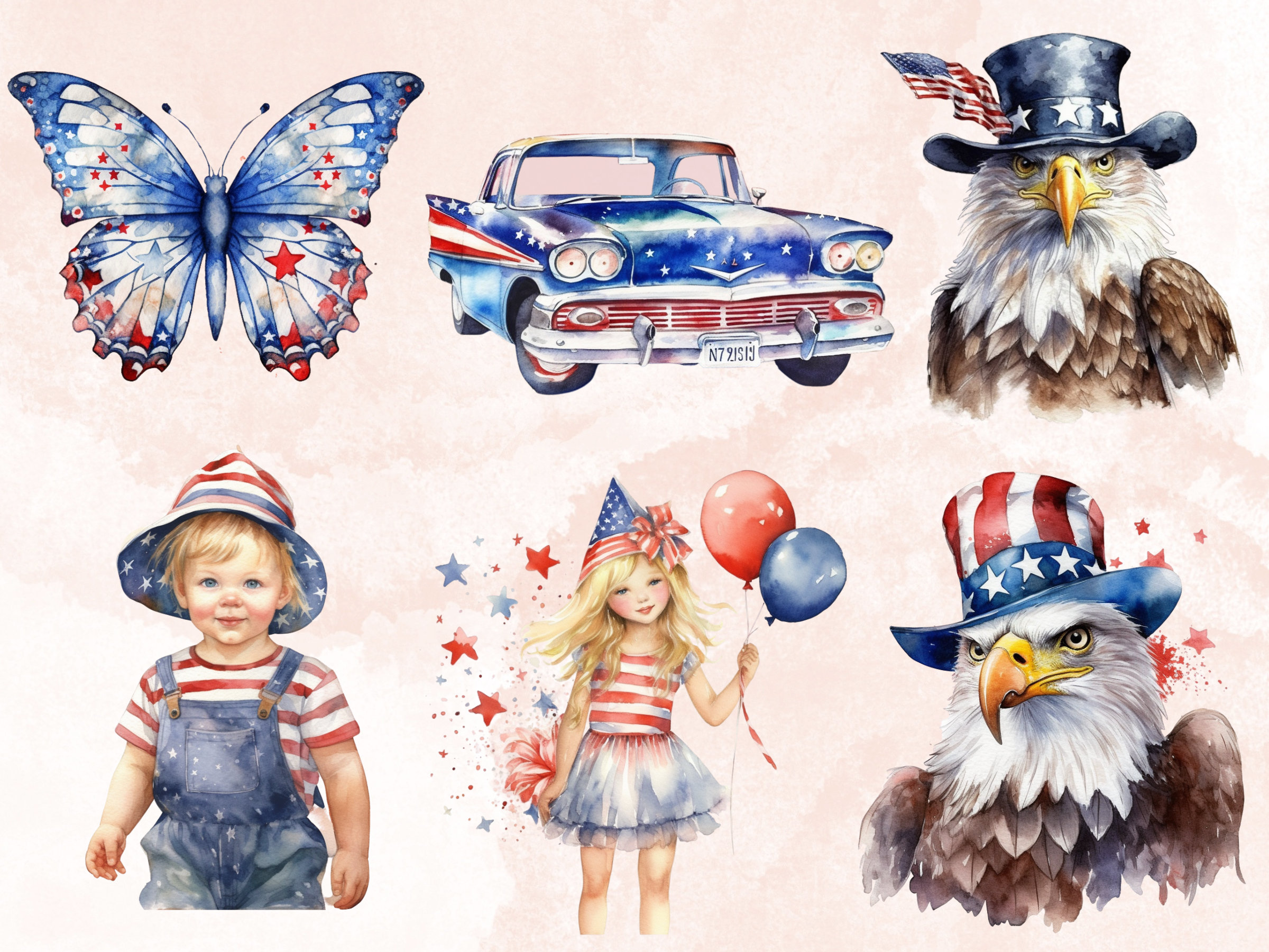 32 PNG Watercolor 4th of July Clipart Bundle, Independence Day Clip Art ...