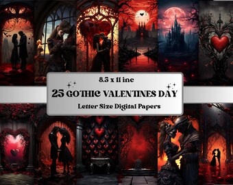 Printable Gothic Valentine's Day Digital Paper, Romantic Valentine Background, Dark Love Backdrop Photography, Download Journal, Card Making