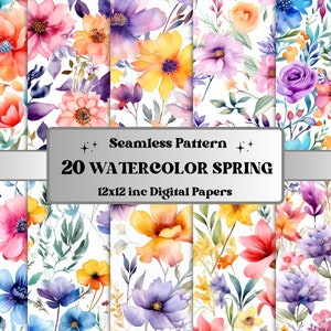 Carta digitale floreale primavera dell'acquerello, modello senza cuciture dei fiori, priorità bassa della carta digitale dei fiori di primavera, carte di sublimazione floreale arrossire