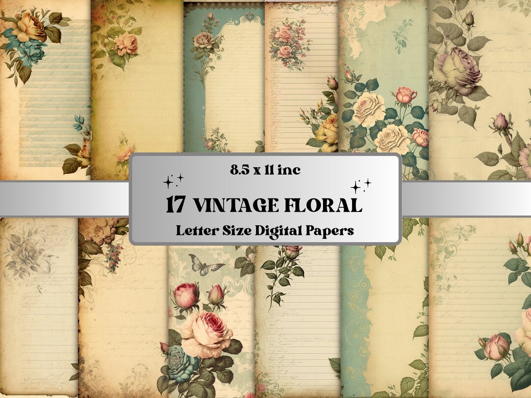 Printable JPG Pages Vintage Floral Junk Journal Digital Paper Pack ...