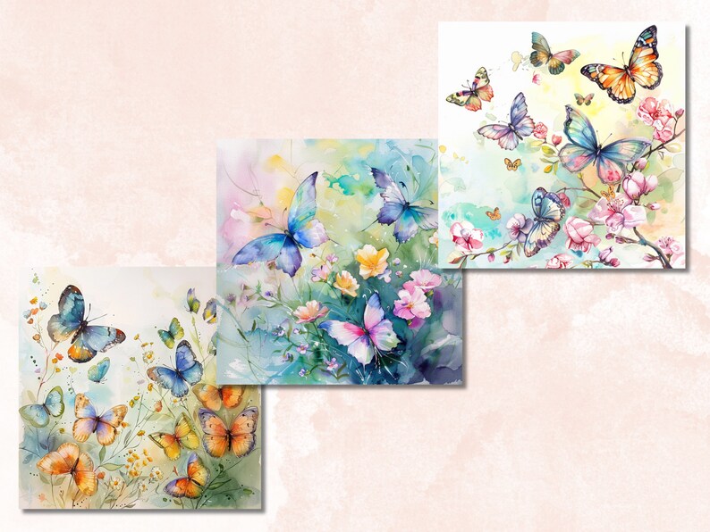 Watercolor Spring Butterflies Digital Paper, Floral Butterfly Junk ...