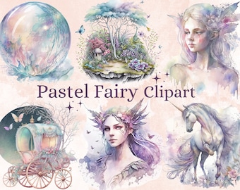 26 PNG Watercolour Pastel Fairy Clipart, Fairy Clip art, Fairies png, Fantasy Art, Fairy Tale Art, Pastel Cute Fairy Sublimation Files