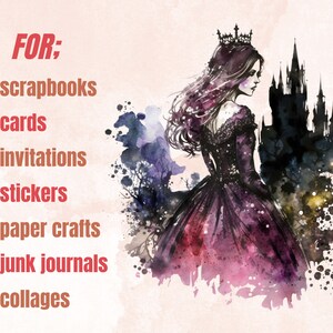 26 PNG Watercolor Gothic Princess Clipart, Princess Clip Art Watercolour Bundle, Gothic Clip art png, Dark Fairytale Fantasy PNG Bundle
