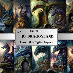Carta digitale stampabile Fantasy Dragonland, carta digitale Magical Mystery Dragon, Dragon Cards, Download Junk Journal, Scrapbooking, Collage
