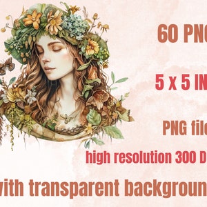 60 PNG Watercolor Ostara Clipart, Floral Spring Equinox Art Illustrations Clip art, Wheel of the Year png, Pagan Ostara Goddess Sublimation