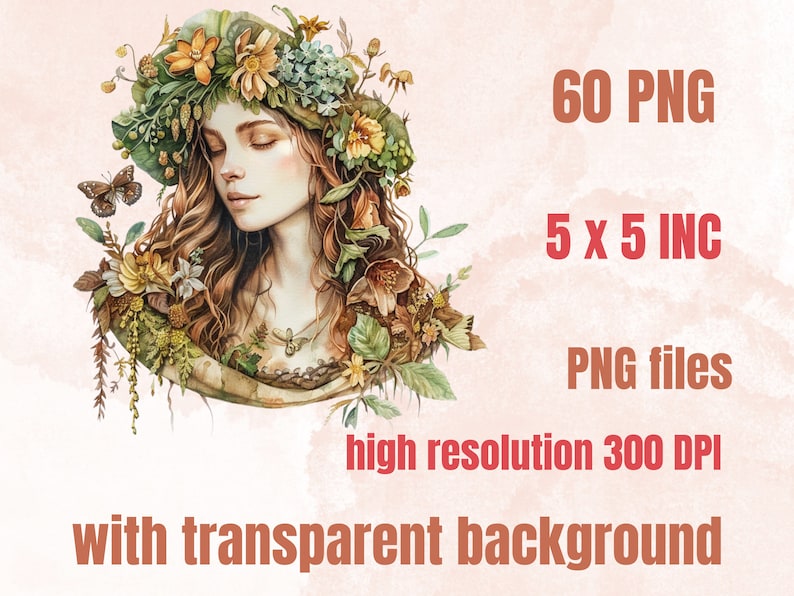 60 PNG Watercolor Ostara Clipart, Floral Spring Equinox Art Illustrations Clip art, Wheel of the Year png, Pagan Ostara Goddess Sublimation