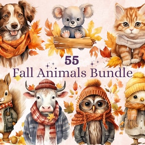 55 PNG Aquarell Herbst Tiere Bundle Clipart, niedliche Herbst Tier Illustrationen Clip art, Kinderzimmer Herbst png, Herbst Baby Dusche Sublimation