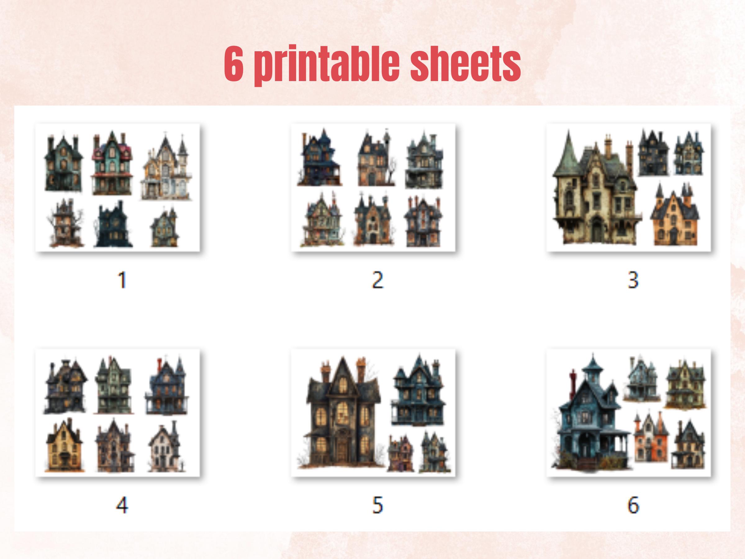 Haunted Mansion Mixed Media Clipart, Spooky Halloween Houses Fussy Cut ...