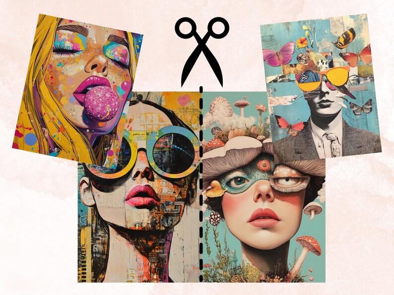Whimsy Pop Whimsy Pop Art Collage Paper Kit, Surreal Background, Mixed Media Sheet ...