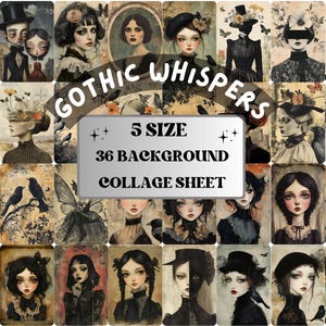 Whimsy Gothic Whispers Collage Paper, Surreal Art Mixed Media Sheet, Whimsical Ephemera Images, Quirky Junk Journal, Gothic Scrapbook Paper