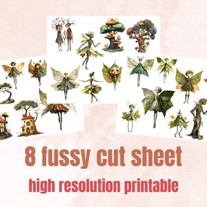 Whimsy Forest Collage Elements Kit, Whimsical Surreal Woodland Fussy Cut, Quirky Weird People Clipart, Junk Journal, Clipart Background