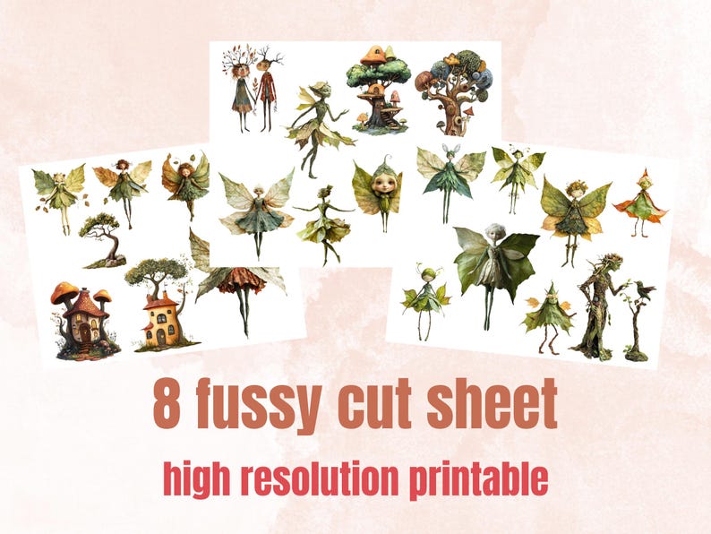 Whimsy Forest Collage Elements Kit, Whimsical Surreal Woodland Fussy Cut, Quirky Weird People Clipart, Junk Journal, Clipart Background