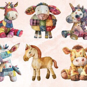 50 PNG Watercolor Plush Animals Clipart, Nursery Patchwork Toys ...