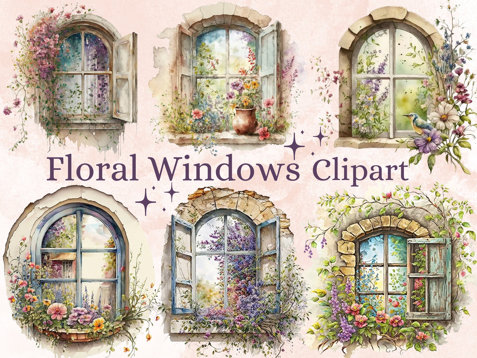 19 PNG Watercolor Floral Windows Clipart, Spring Window Clip Art ...