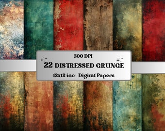 Può includere: Un set di 22 carte digitali con texture grunge invecchiate in vari colori, tra cui blu, verde, rosso, marrone e giallo. Le carte sono 12x12 pollici e 300 DPI.
